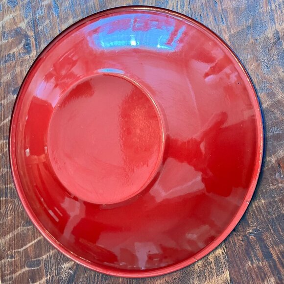 Vintage Red Enamel Decorative Bowl With Floral & Peacock Motifs - Picture 6 of 10